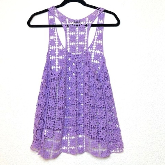 TOBI Purple Floral Crochet Festival Tank Top Med - Picture 5 of 10